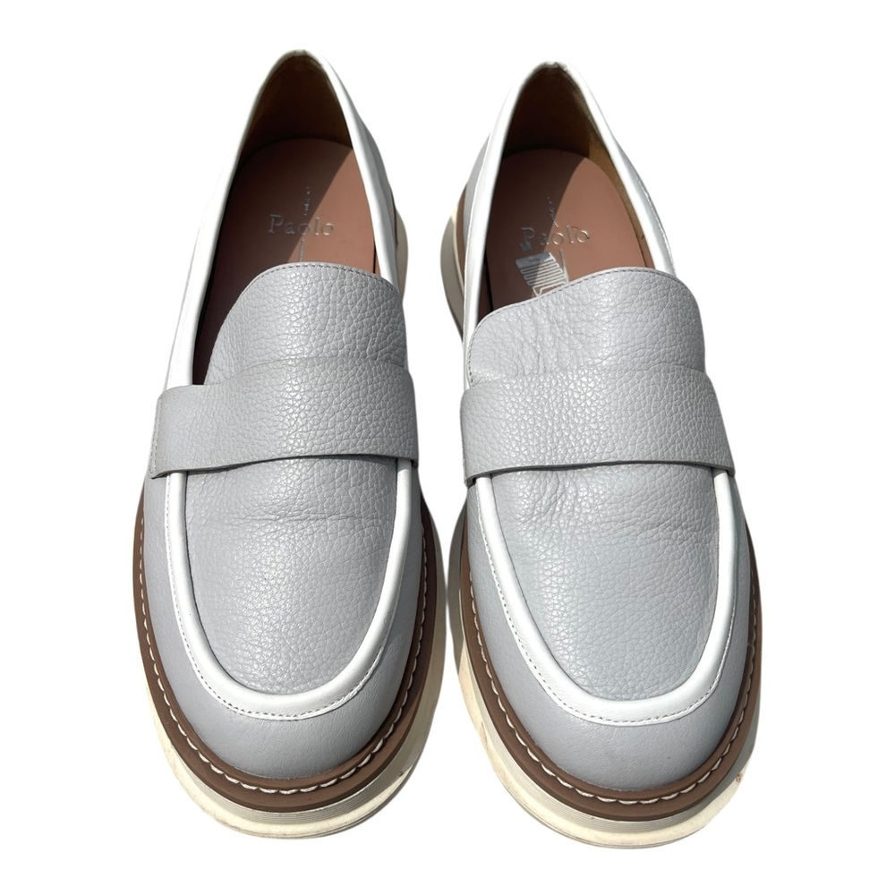 Linea Paolo Minka Gray White Chunky Thick Soles Preppy Leather Loafers Size 9 - Picture 14 of 14
